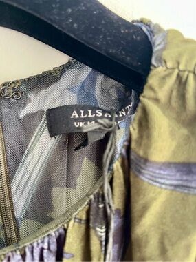 AllSaints Olive Green and Purple Patterned Dress